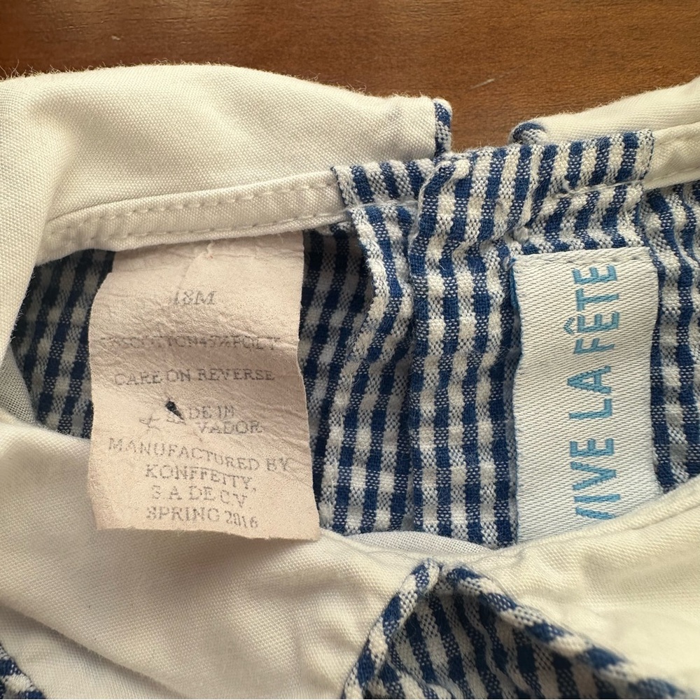 Vive Le Fete - Blue and White Gingham Smocked Romper 18months- Party Animals - Picture 4 of 5